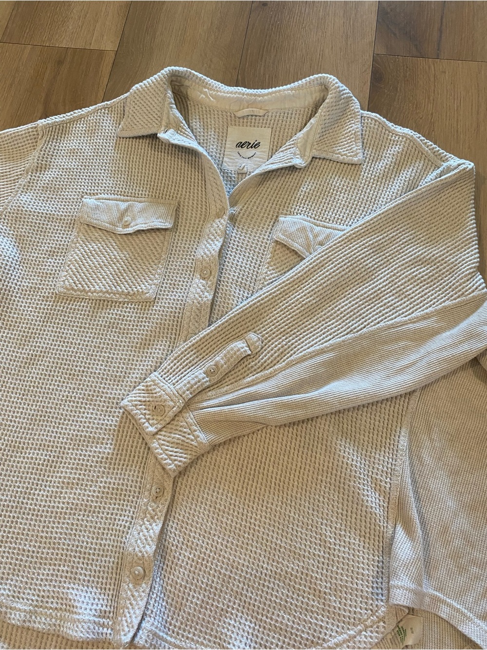 Aerie LumberJane Oversized Waffle Shirt Medium Cream/Ivory